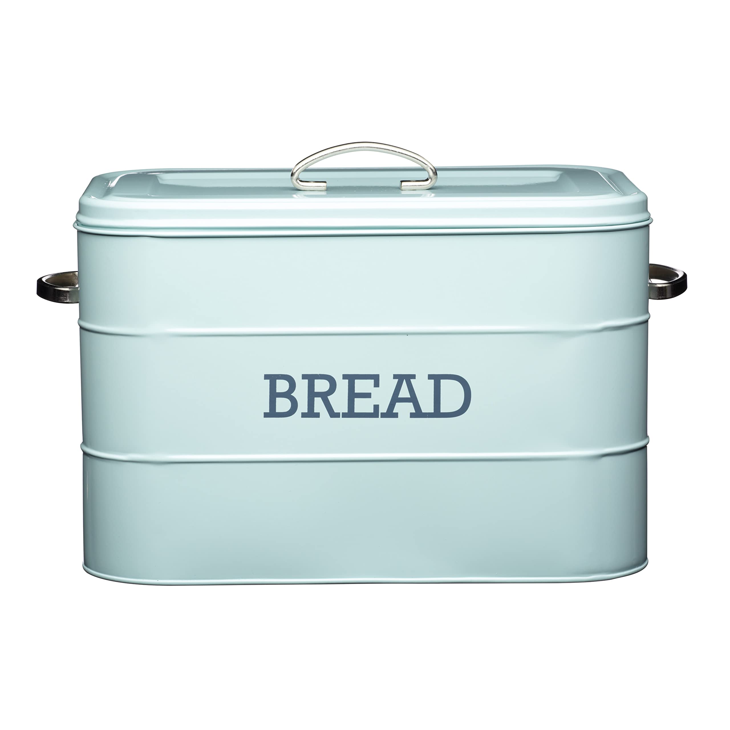 KitchenCraft Living Nostalgia Large Metal Bread Bin, Kitchen Storage Container with Lid and Handles, For Loaves, Baguettes, Flour, Bread Making, 34 x 21.5 x 25 cm - Vintage Blue