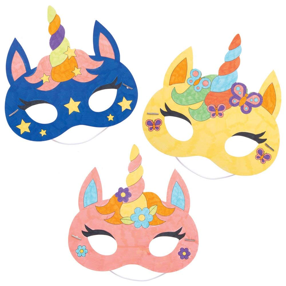 Baker Ross AT309 Unicorn Masks-Pack of 8, Colour Costumes for Kids Arts and Crafting Activities for Mythological Fancy Dress, Assorted, 19 cm