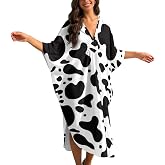 Jekioweii Womens Kaftan Dress Moomoos V Neck Caftans Casual Dresses | Batwing Sleeve House Dresses Loungewear, Swimsuit Beach Cover Up, Plus Size, with Chest Patch, Lightweight, Breathable Fabric