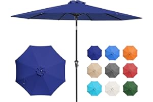 Vegond 9FT Outdoor Patio Umbrella with Crank Lift & Tilt, 2.7M Market Umbrellas with 8 Sturdy Ribs for Patio Table, Deck, Bal