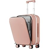 mixi Carry On Luggage, 20'' Suitcase with Front Pocket, Travel Rolling Luggage Aluminum Frame PC Hardside with Spinner Wheels & TSA Lock and Cover - Pink