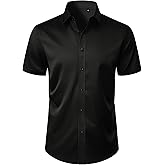 ROUWELL Men's Short Sleeve Dress Shirts Stain Shield Stretch Button Down Shirt Business Casual Formal Wedding Office Tops