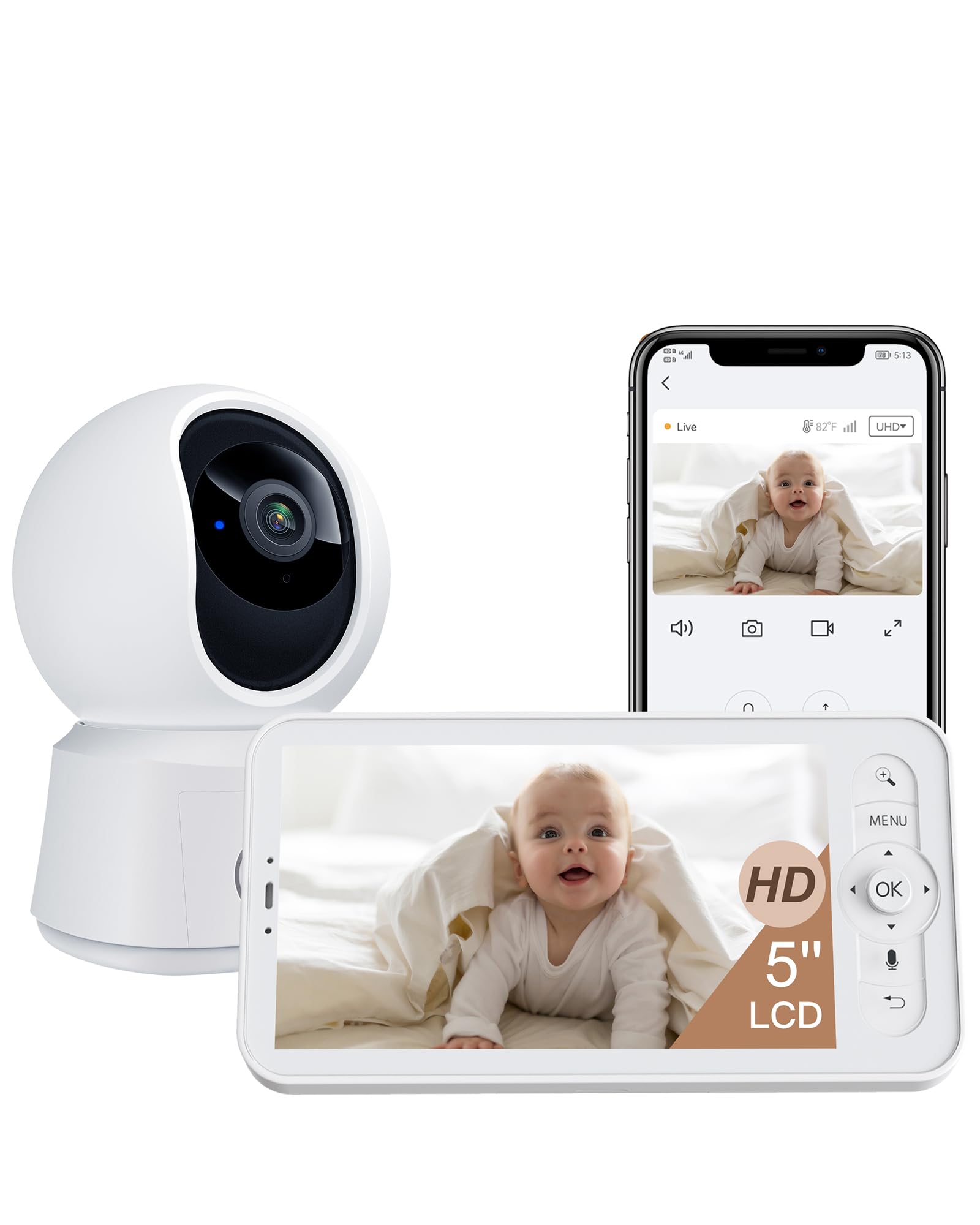 Photo 1 of ARENTI WiFi Baby Camera Monitor B2 Kit 2025 Upgraded, 5-inch Wireless Display, Smartphone App, Encrypted Connection, Lullaby, Super Night Vision, Auto Tracking, Temp Sensor, Support Local Storage