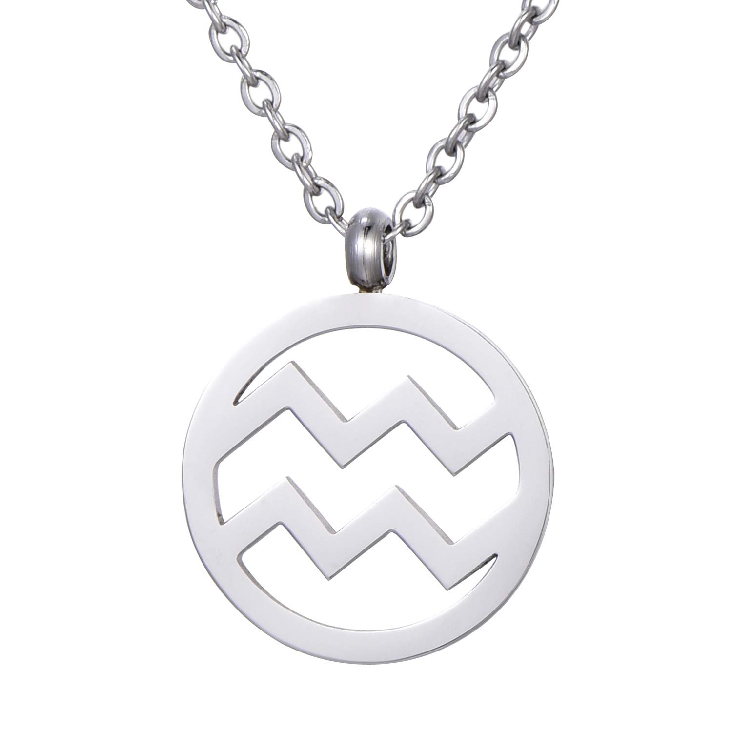 Morella women's stainless steel necklace silver with pendant star sign Aquarius in a velvet bag