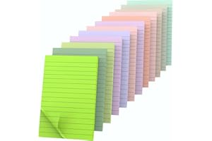 RHAWOM 12 Pads Lined Sticky Notes 4x6, Multi-Coloured Pastel Post Note Ruled, 12 Colors Self -Stick,School Home Office Suppli