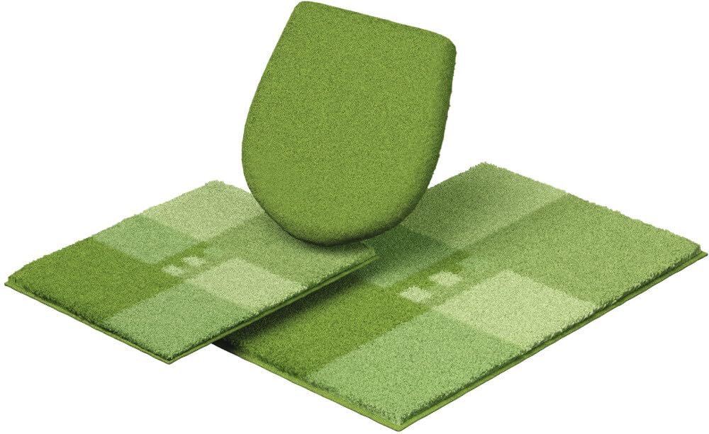 Linea Due bath rug, ultra soft and absorbent, anti slip, MERKUR, 3 pcs set with cut-out 3 SET, green