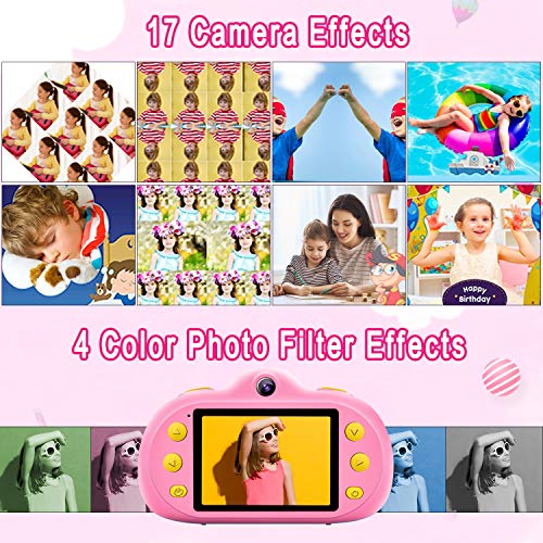 GBD 12MP Kids Camera Toys for Boys Girls, HD 1080P Selfie Video Camera with MP3 Player Games Dual Lens, 2.4" Digital Camcorder Recorder Back to School Birthday Gift,(Free 16GB Memory Card) (Pink)