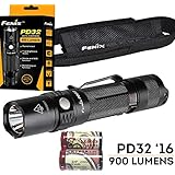 Fenix PD32 2016 Edition 900 Lumen LED Tactical Flashlight, shorter than PD35 Palm/Pocket Size Torch Strobe SOS with holster and Two LegionArms CR123A Batteries