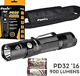Fenix PD32 2016 Edition 900 Lumen LED Tactical Flashlight, shorter than PD35 Palm/Pocket Size Torch Strobe SOS with holster and Two LegionArms CR123A Batteries