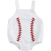Dewadbow Infant Baby Boys Girls Overalls Sleeveless Baseball Embroidery Corduroy Romper Bodysuit Cute Newborn Outfit