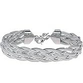 DEAROK Mesh Bracelet for Women Stainless Steel Twist Bracelet for Gril Braided Herringbone Bracelet Friendship Gift for Women 7 Inch