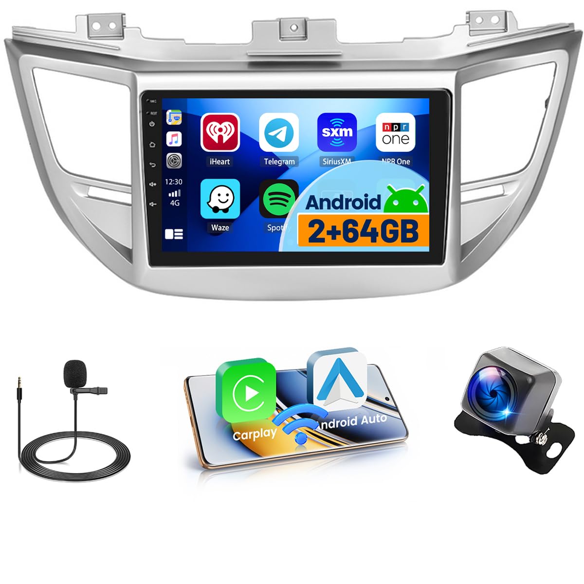 Photo 1 of 2+64GB Android Car Stereo for Hyundai Tucson 2015-2018 Wireless Carplay Android Auto, 9 Inch Touchscreen Car Radio GPS Navi WiFi Bluetooth Backup Camera FM RDS Radio EQ SWC