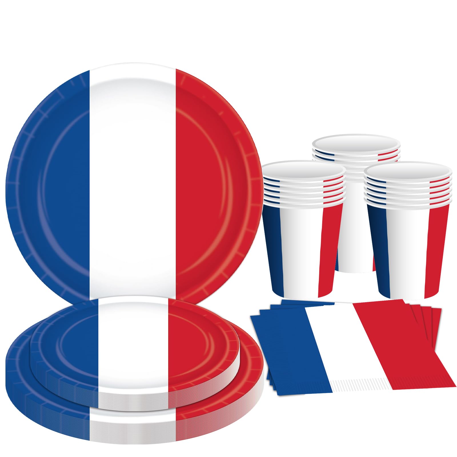 French Party Decorations 50Pcs French Flag Blue White and Red Paper Dinner Plates Dessert Plates Cups and Napkins for French Party Supplies