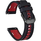 Ayadoo 20mm Bi-color Silicone Watch Band, Quick Release Replacement, Black & Red Watch Strap with Black Stainless Steel Buckle