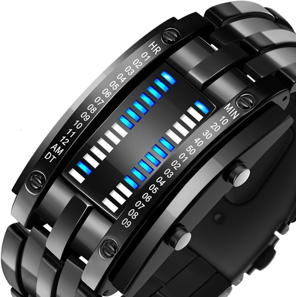 Personality Creative Binary Men's Ladies Watch,Led E Waterproof Student [Movement] Alloy Band Wristwatch-B