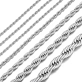 ChainsHouse Rope Chain for Men Women, Stainless Steel Twisted Chain Necklace 1.5mm/2mm/3mm/3.8mm/6mm Width, Black/14K Gold Mens Rope Chains Jewelry 16"-30", Send Gift Box
