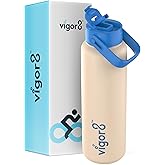 Vigor8 Insulated Stainless Steel Drink bottle with Straw and Wide Mouth | 2-in-1 Multi-function Lid | Thermal Water Flask with Double Wall Insulation | School, Office, Gym & Travel Water Bottle | 24oz