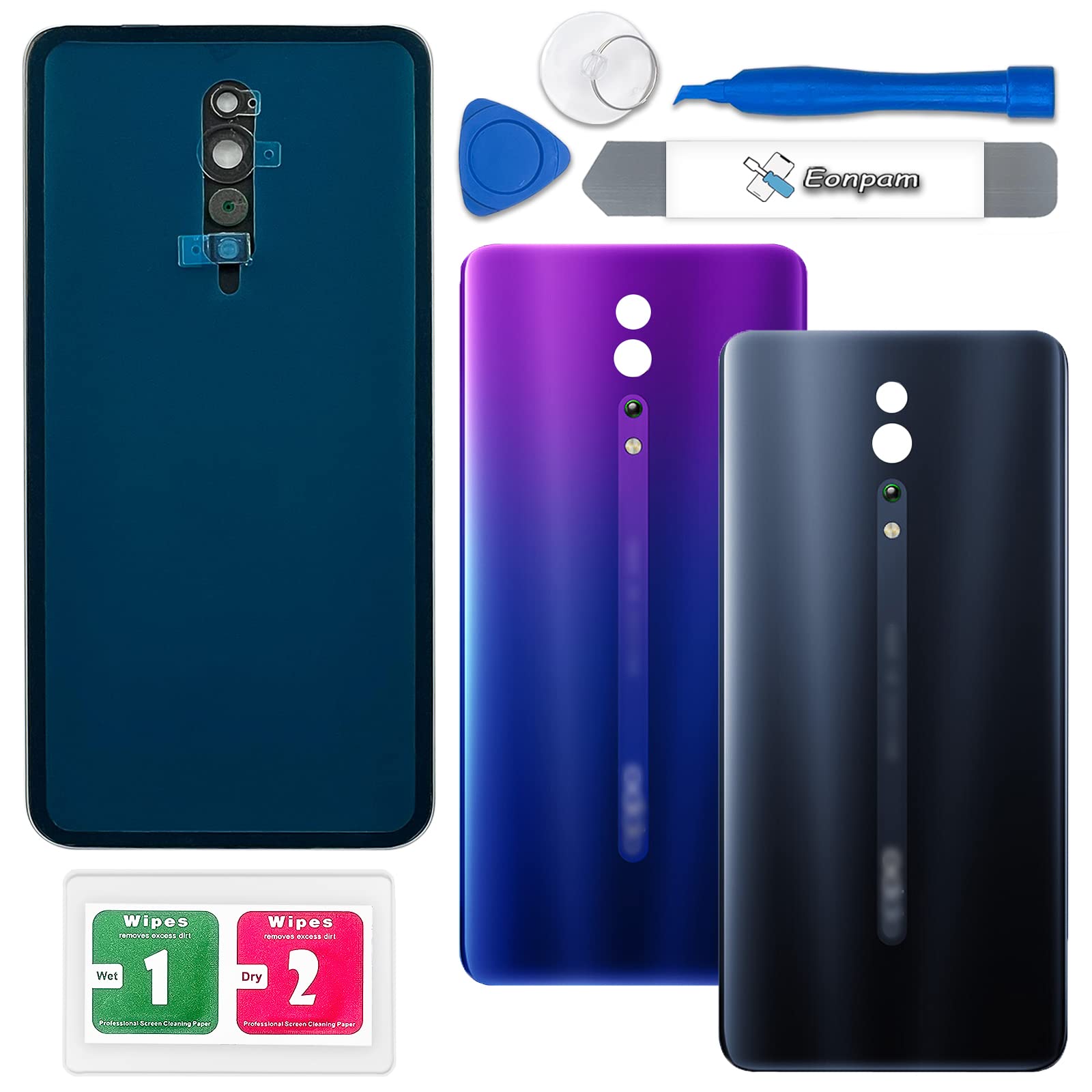 Eonpam Back Cover Glass for Oppo Reno Z Rear Glass Replacement with Repair Kit Genuine Rear Housing (Black)