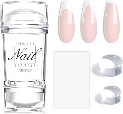 AIMEILI French Tip Nail Stamp 4Pcs Jelly Stamper Kit Double-Headed