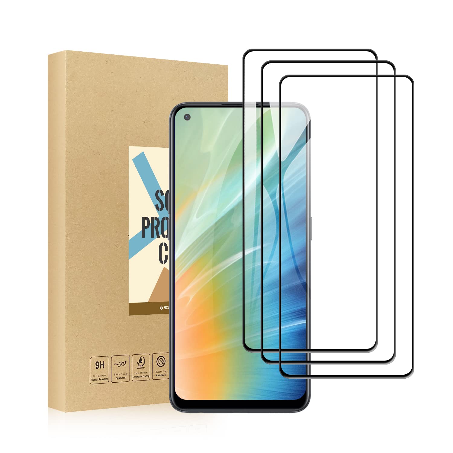 SCL Screen Protector Compatible with OnePlus Nord CE 2 5G Screen Protector OnePlus Nord CE 2 Tempered Glass Film [3-Pack], [Full Coverage, Easy Installation, Bubble-free, 9H Hardness]