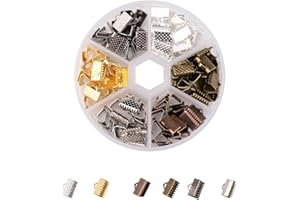 BB BEADTHOVEN Beadthoven 1Box Ribbon Ends 6 Colors Iron Clamps Crimp Ends 10x7mm Leather End Suede End for Choker Making Jewelry Findings Accessories Supplies Handmade Crafts