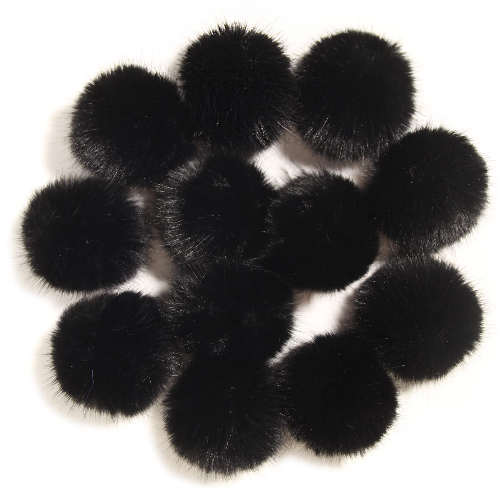 Furling Pompoms Faux Fur Pom Poms Fluffy Pompom Ball with Elastic Cord for Knitting Crafts Hats Christmas Charm DIY Accessories,Pack of 12,3 Inches (Black)
