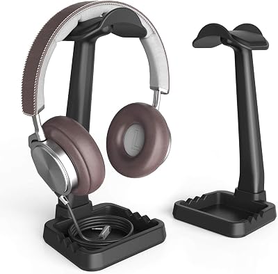 Klearlook Headphone Stand Holder w/ Cable Clip Phone Mount Universal Black