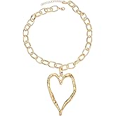 TIESOME Gold Chunky Large Heart Statement Necklaces for Women, Y2K Adjustable Thick Chain Large Hollow Love Gold Choker Charm Jewelry Exaggerated Heart Pendant Charm Necklace