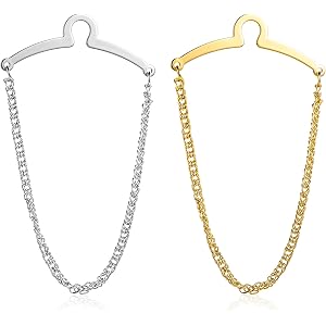 2 Pcs Men's Tie Chain, Tie Chain for Men, Metal Necktie Chains with Ring Clasps Elegant Ties Clips Ties Tacks Pin Set for Sui