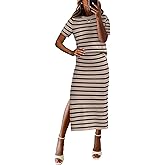 ANRABESS Womens 2 Piece Outfits Striped Sweater Skirt Sets 2026 Spring Casual Short Sleeve Pullover Tops Travel Midi Dress