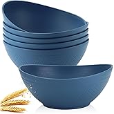 Homienly Wheat Straw Bowl Set of 6-60 OZ Large Salad Bowls,Microwave and Dishwasher Safe Bowl Set, Alternative for Plastic Bowls for Serving Soup,Popcorn Bowl for Kitchen - Blue