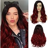 Kaneles Ombre Red Curly Wig Long Wavy Hair Wigs for Women Black Red Synthetic Fiber Hair Cosplay Party Halloween Wigs