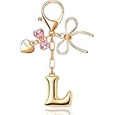 FZBYQWD Gold Bubble Initial Keychain with Bow Decoration Bag Charms for Women, Cute Purse Handbag Accessories Gift