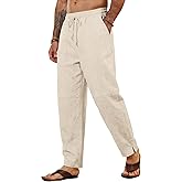 COOFANDY Men's Linen Harem Drawstring Pants Casual Elastic Waist Lightweight Trouser Hippie Summer Beach Yoga Pants