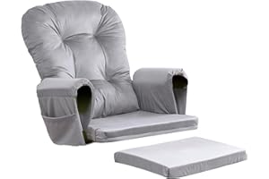 Osunnus 5PCS Glider Rocker Replacement Cushions Thick Soft Velvet Glider Cushions Replacement Set with Ottoman Cushion and Storage Pockets, Gray