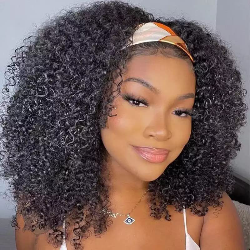 Headband Wig Brazilian Human Hair Wig For Black Women HumanHair Kinky Curly Wigs for Black Women Glueless None Lace FrontWig 150% Density Real Hair Wigs Human Hair