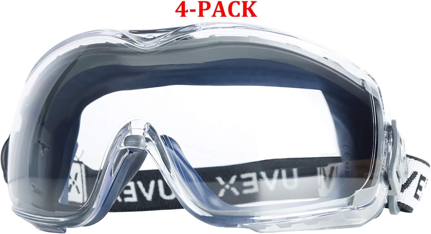 Stealth OTG Safety Goggles with Anti-Fog/Anti-Scratch Coating (S3970DF) - 19369, Navy Body, Clear Lens (1, Navy Body, Clear Lens, 4-Pack)