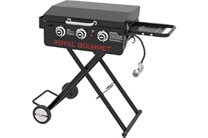 Royal Gourmet PD3001 3-Burner Propane Gas Griddle with Collapsible Stand, 23-Inch Portable Griddle with Side Table & 314 Sq. In. Cooking Area for Camping, Tailgating, Backyard & Patio, Black