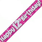 OakTree 9ft Banner Happy 12th Birthday Pink Holographic Party Decoration