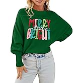 TIXOM Merry Christmas Sweaters for Women Merry and Bright Graphic Long Batwing Sleeve Pullover Winter Xmas Sweater