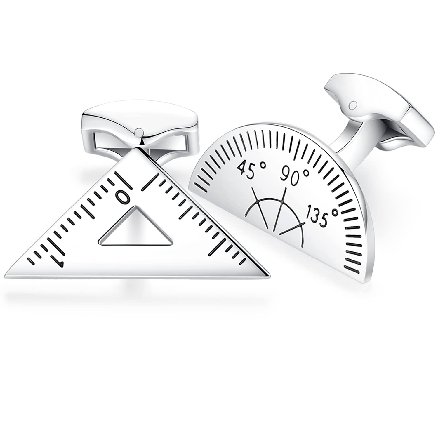 HONEY BEAR Maths Protractor Ruler Cufflinks - for Mens Architect Shirt Wedding Business Gift,Silver