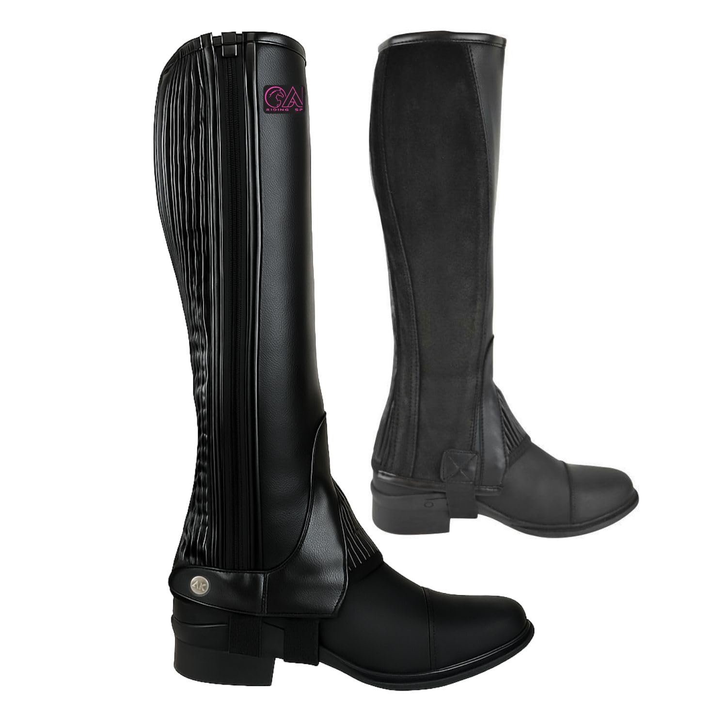 AK New Unisex Equestrian Flexi Crystal Horse Riding Half Chaps with Contour Fitting AKRS-1976 (Black/Pink, 3XL)