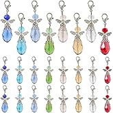SUPERFINDINGS 48Pcs 8 Colors Angel Wing Charms Guardian Angel Charms Fairy Dangle Pendants Clip On Charm Colorful Glass Teardrop Pendants with Lobster Clasps for DIY Jewelry Making