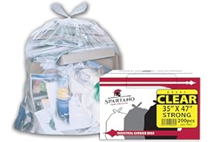 Spartano Clear Garbage Bags 35 x 47 Inch (200 Count), Strong Kitchen Garbage Bag for Waste Bin, Multipurpose Trash Bags for H