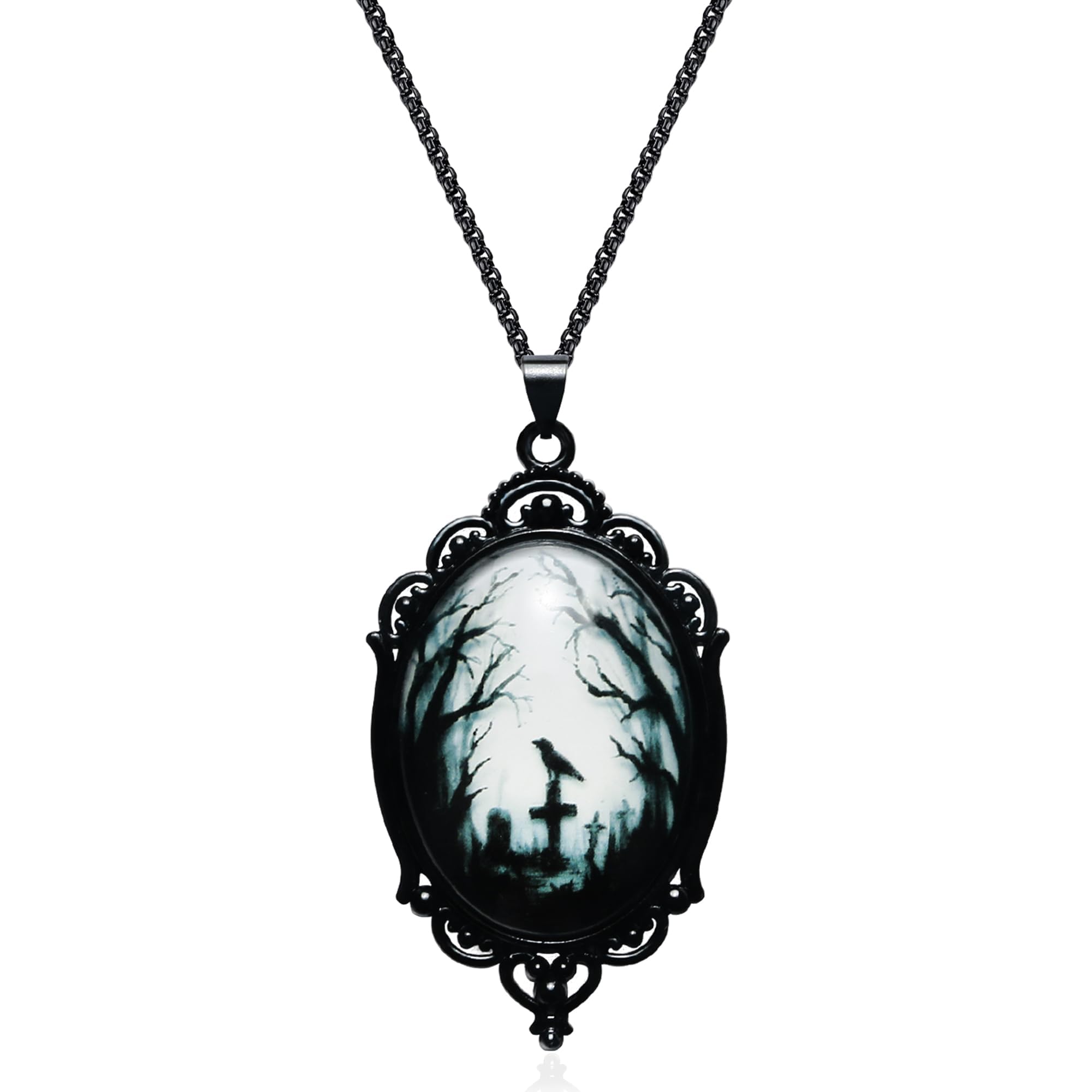 Photo 1 of Gothic Necklace as Goth Accessories for Halloween Costume Jewelry for Women, Gothic Jewelry Witch Necklace as Black Choker Goth Gifts, Raven Vampire Pendant as Punk Grunge Accessories Halloween Gifts