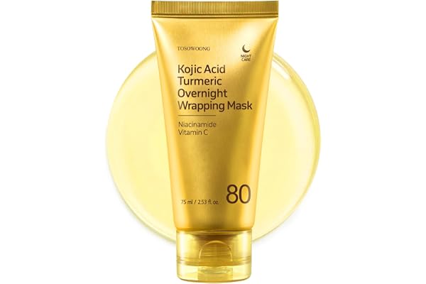 TOSOWOONG Kojic Acid Turmeric Overnight Wrapping Mask, Peel off Facial Mask with Turmeric, Niacinamide & Vitamin C, Korean Sk