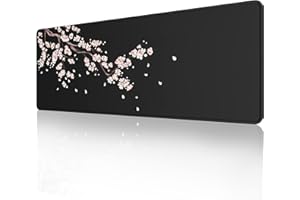ETZ Japanese Plum Blossoms Black Mouse Pad (31.5 × 11.8 × 0.12 inch) Extended Large Mouse Mat Desk Pad, Stitched Edges Mousepad,Non-Slip Rubber Base,Gaming Mouse Pad XL.