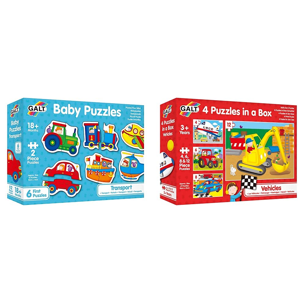 Galt Toys, Baby Puzzles - Transport, Jigsaw Puzzles for Kids, Ages 18 Months Plus & Toys, 4 Puzzles in a Box - Vehicles, Jigsaw Puzzle for Kids, Ages 18 Months Plus
