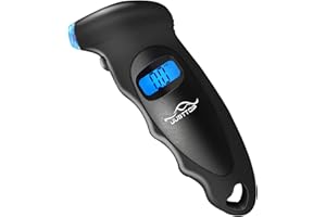 JUSTTOP Digital Tire Pressure Gauge, 150PSI 4 Setting for Cars, Trucks and Bicycles, Backlit LCD and Anti-Skid Grip for Easy and Accurate Reading(Black)