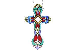 Capulina Stained Glass Cross Window Hanging Tiffany Style Stunning Handicrafts Parents and Friends Gifts for Blessing Pray Love Faith